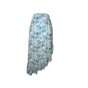 Women’s Floral Midi Asymmetric Blue White & Green Skirt 11-13